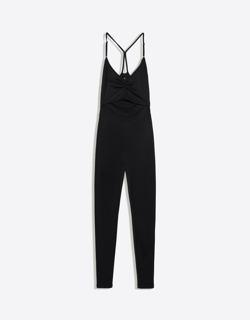 Breathable & Quick-Dry technical fabric jumpsuit with straps-Black
