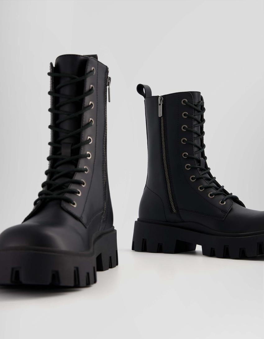 Bottines à lacets semelle crantée homme-Noir-2