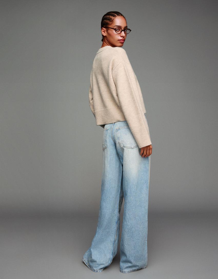 Jeans wide leg low waist-Azul lavado