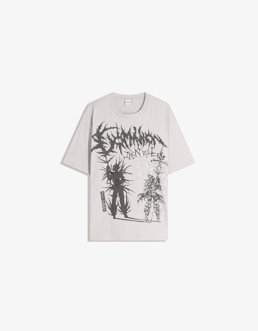 Camiseta manga corta print-Gris