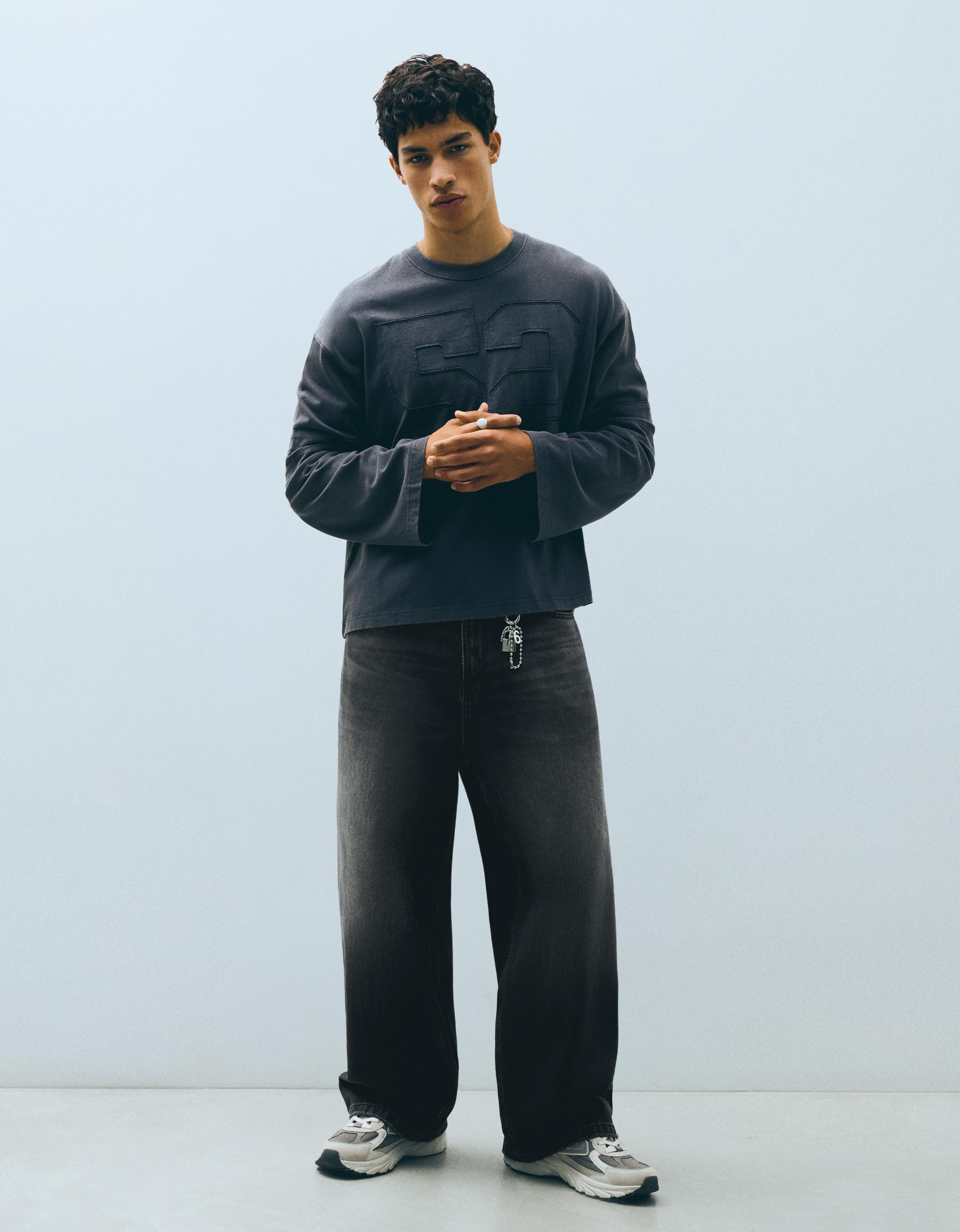 Bershka Jeans Super Baggy Hombre 42 Negro