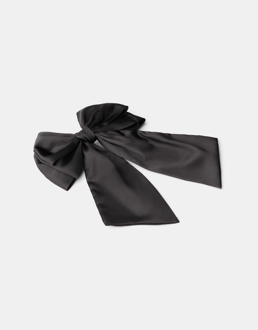 مشبك شعر بلمسة نهائية ساتان وفيونكة-أسود-4