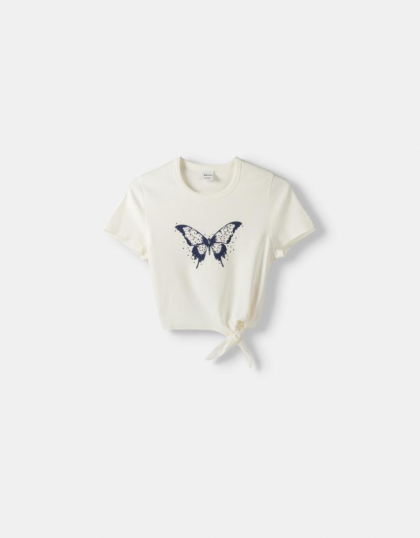 Short sleeve T-shirt with print detail-Off white-4