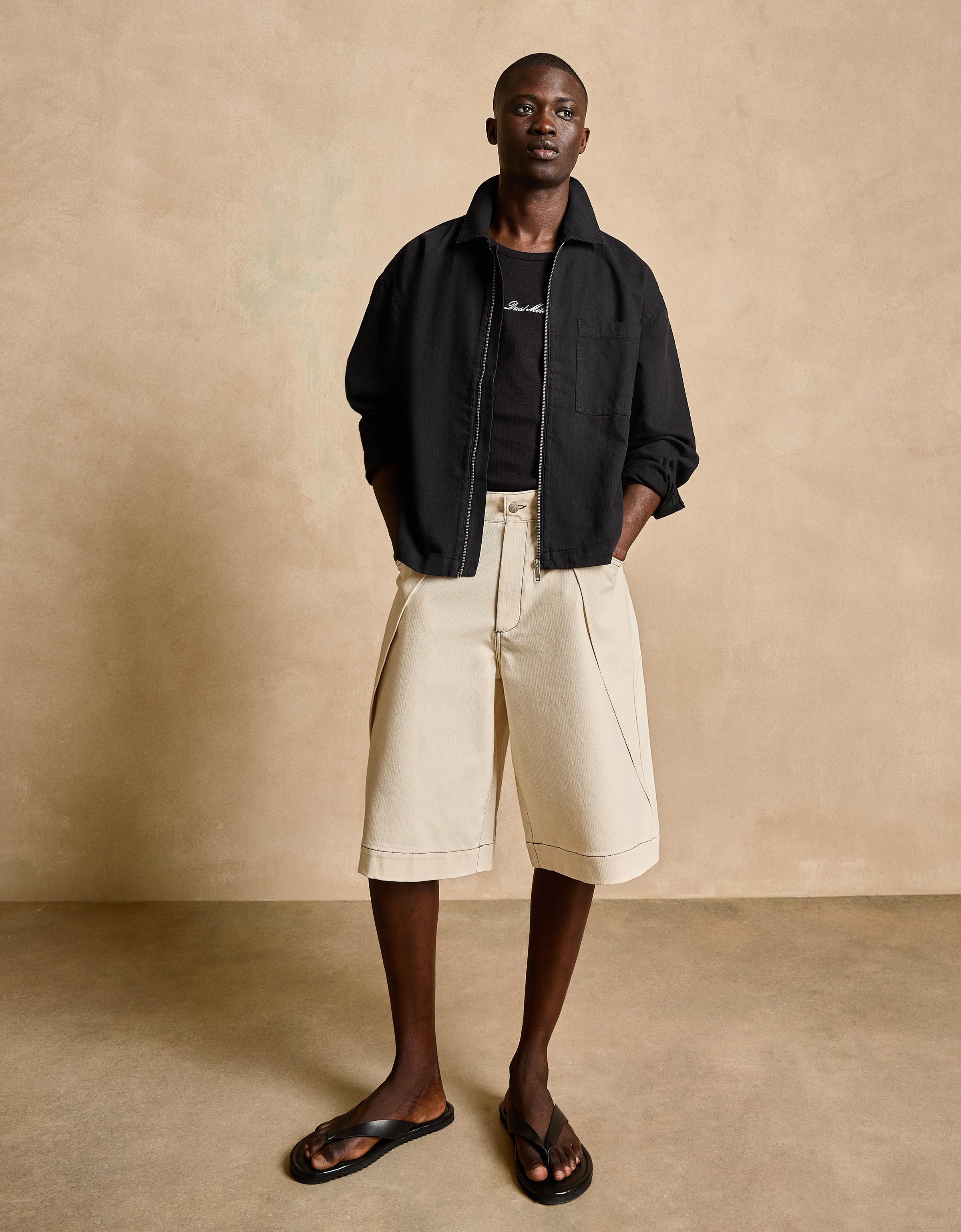 Zip-up overshirt with linen — Black