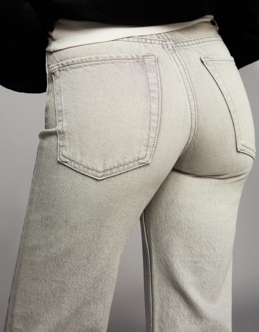 Jeans wide leg straight fit-Gris foncé