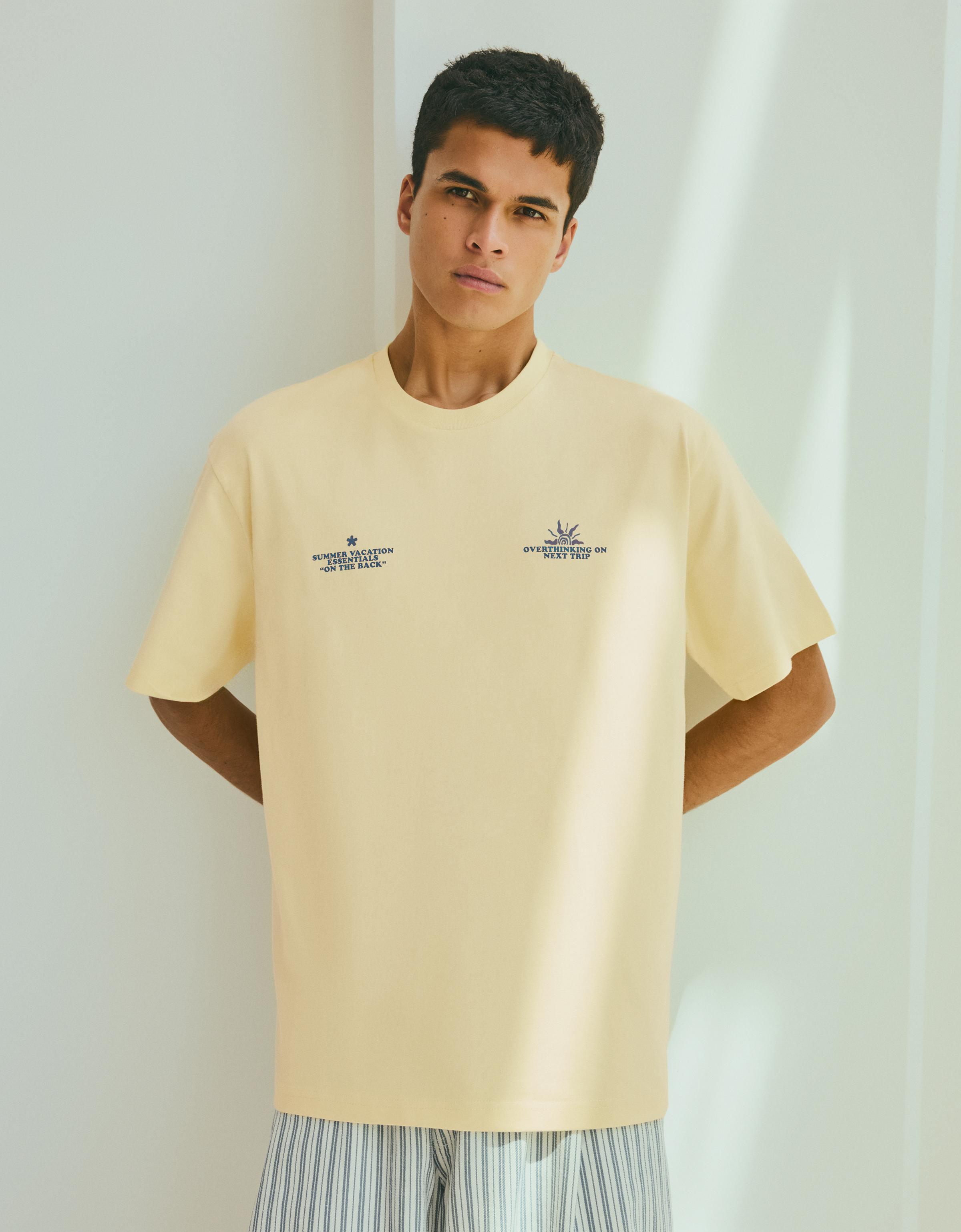 Bershka Camiseta Manga Corta Print Hombre Amarillo
