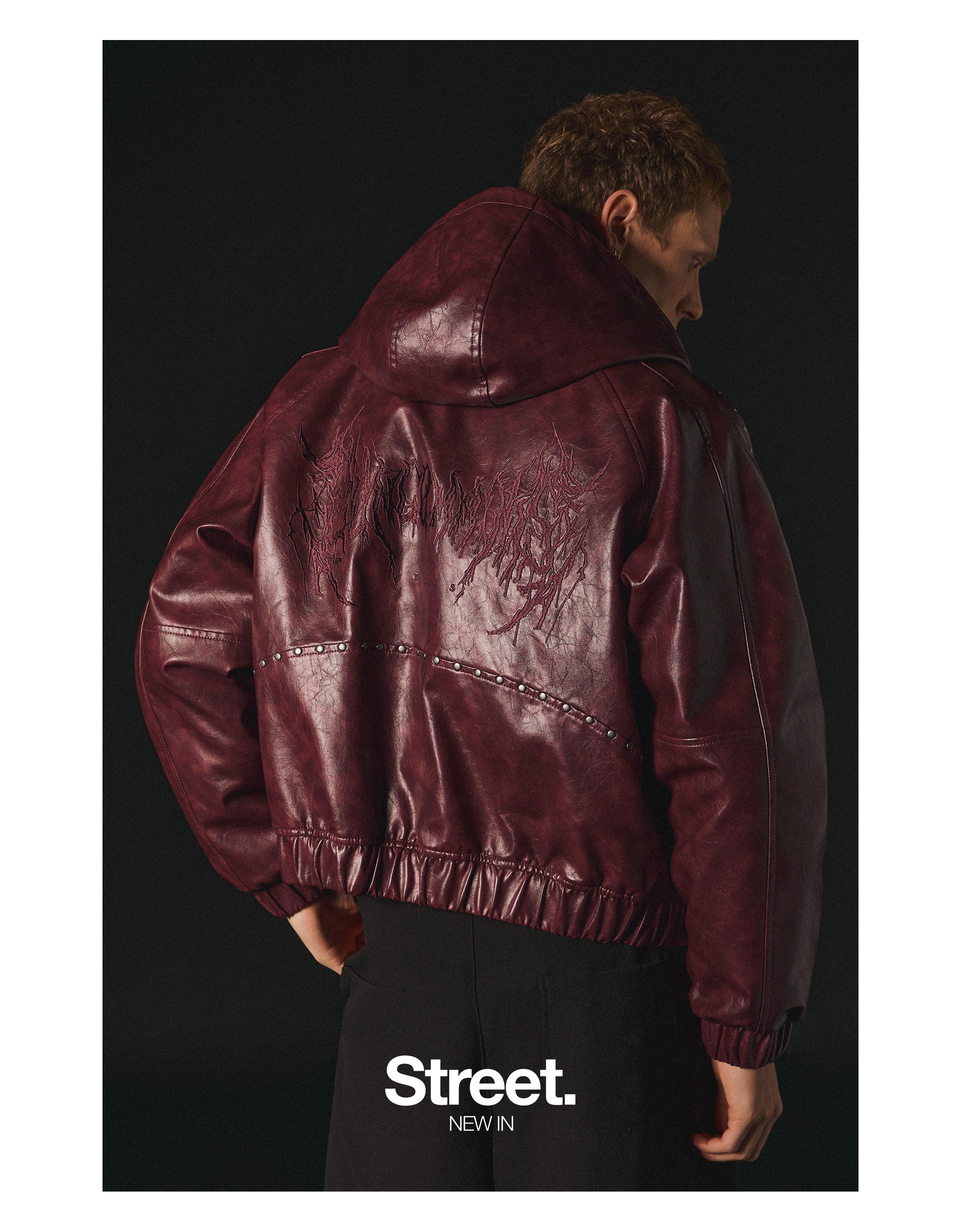 Studded faux leather jacket — Maroon