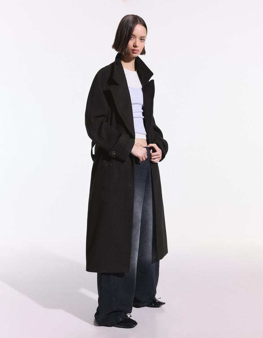 Abrigo trench soft cinturón-Negro
