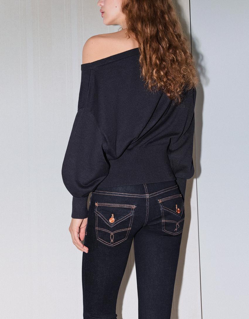 Jeans bootcut à rabats-Bleu