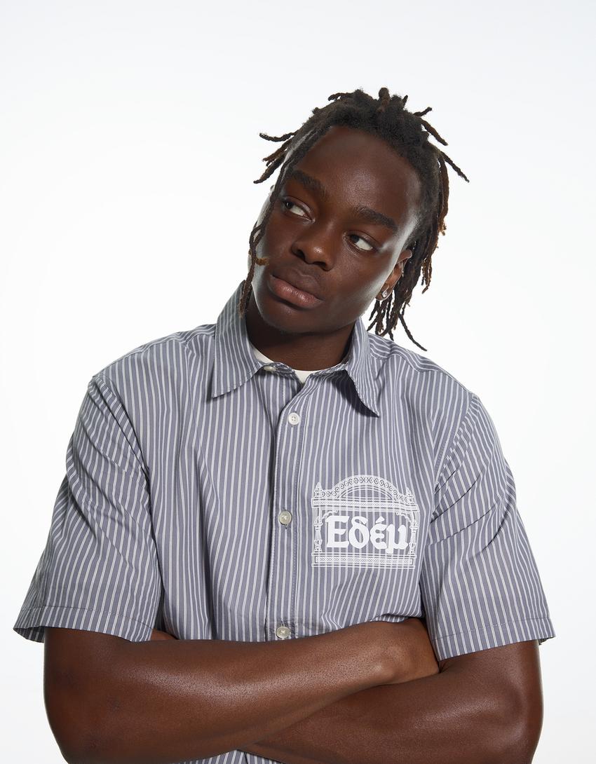 Chemise manches courtes ARIES X BERSHKA-Gris foncé