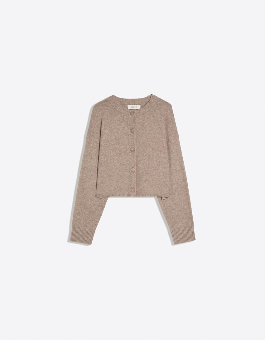 Soft touch round neck jacket-Grey