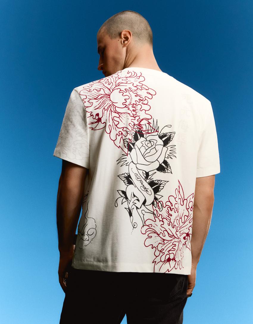 ED HARDY X BERSHKA print T-shirt-White