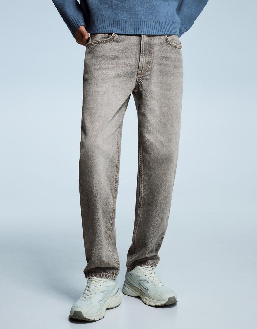 Jeans straight-Cinzento-escuro