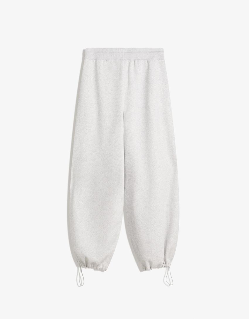 Sweatstof barrel broek met stoppers-Grijs