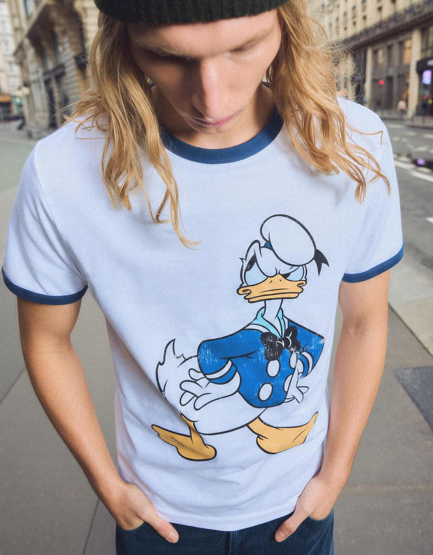 T-shirt Donald Duck manga curta com rib de contraste estampado-Branco