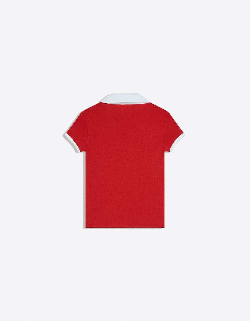 Short sleeve polo collar print T-shirt-Red