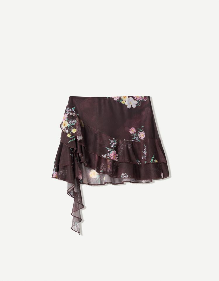 Animal print ruffled tulle mini skirt