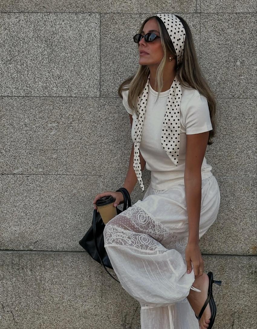 Lace sarouel trousers-White