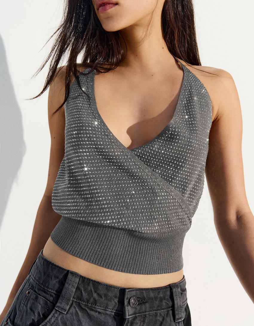 Třpytivý halter top-Šedá