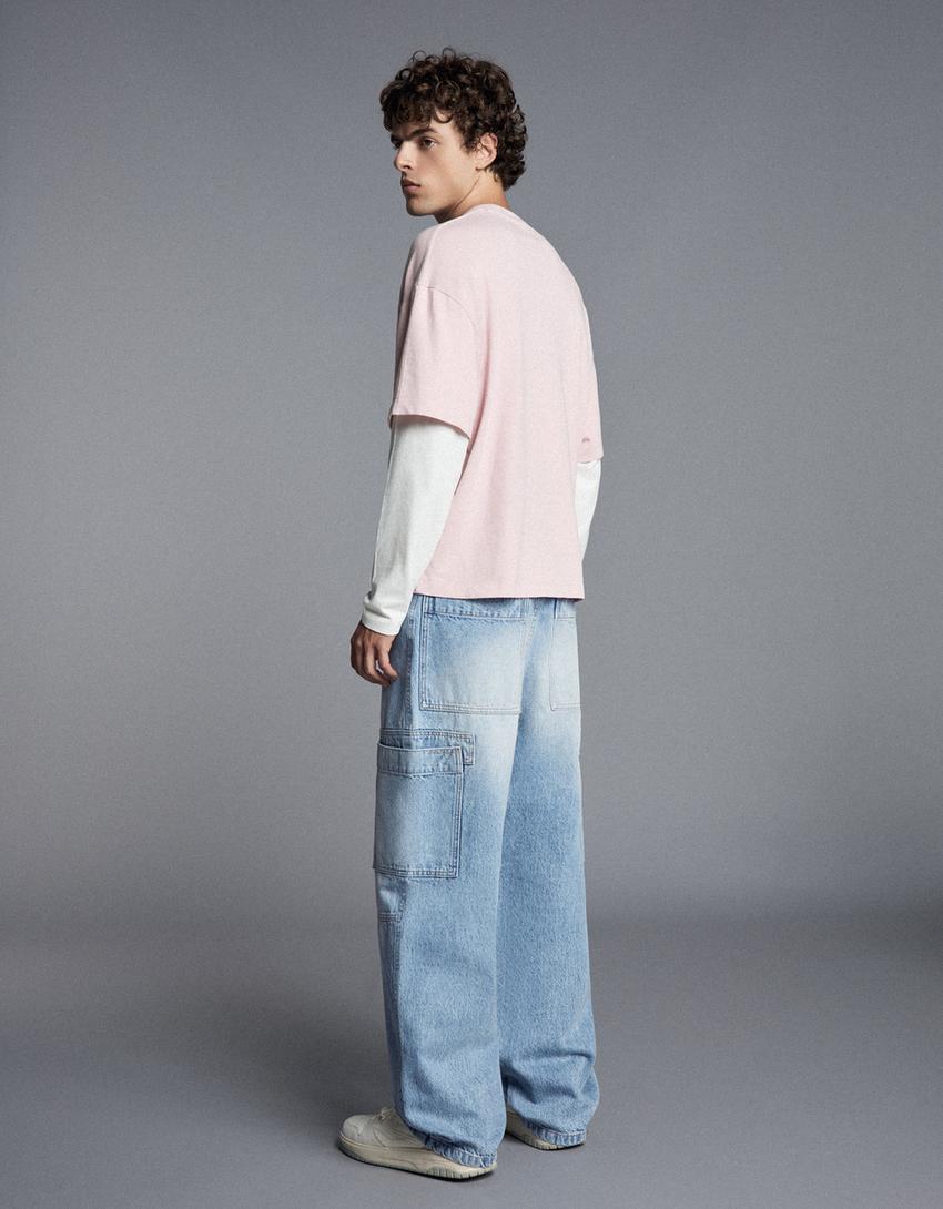Jeans baggy cargo-Azul claro