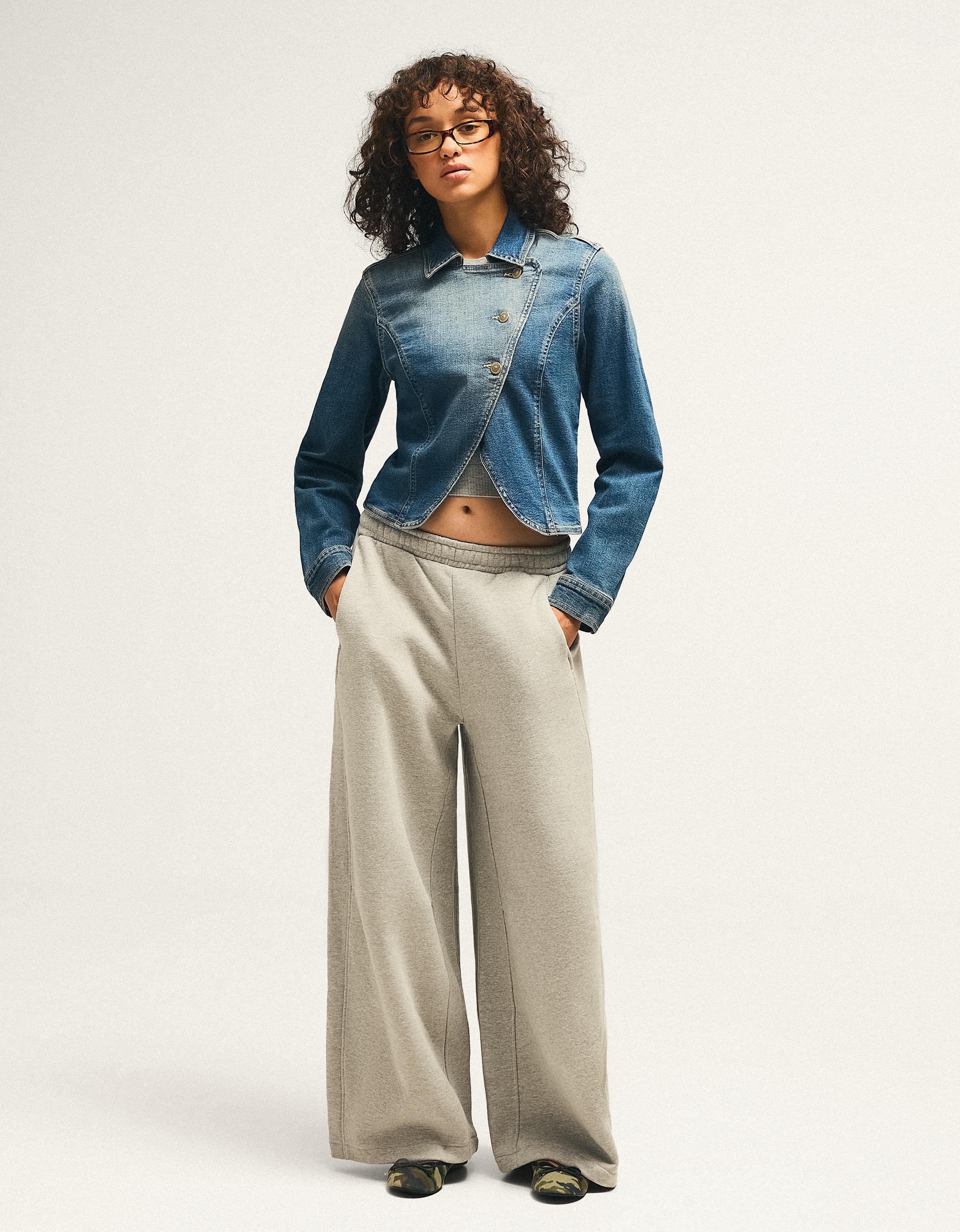 Asymmetric fitted denim jacket — Blue