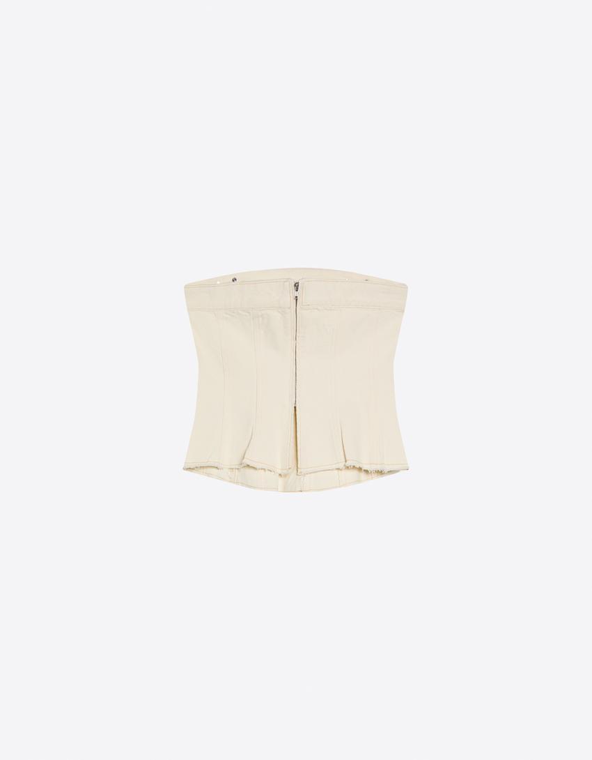 Denim bandeau top-Cream