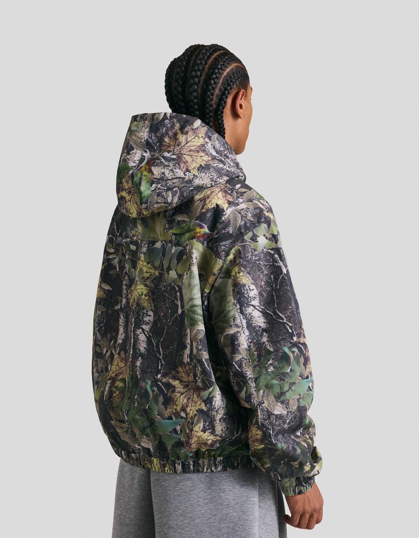 Printed technical jacket-Khaki