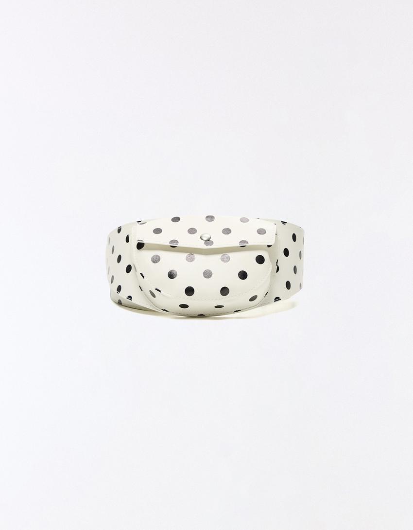 Ceinture à poches à pois-Écru