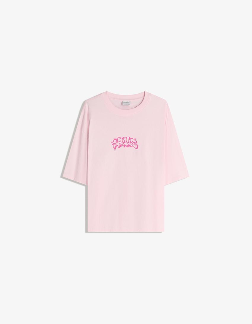 T-Shirt mit kurzen Ärmeln und Print-Rosa