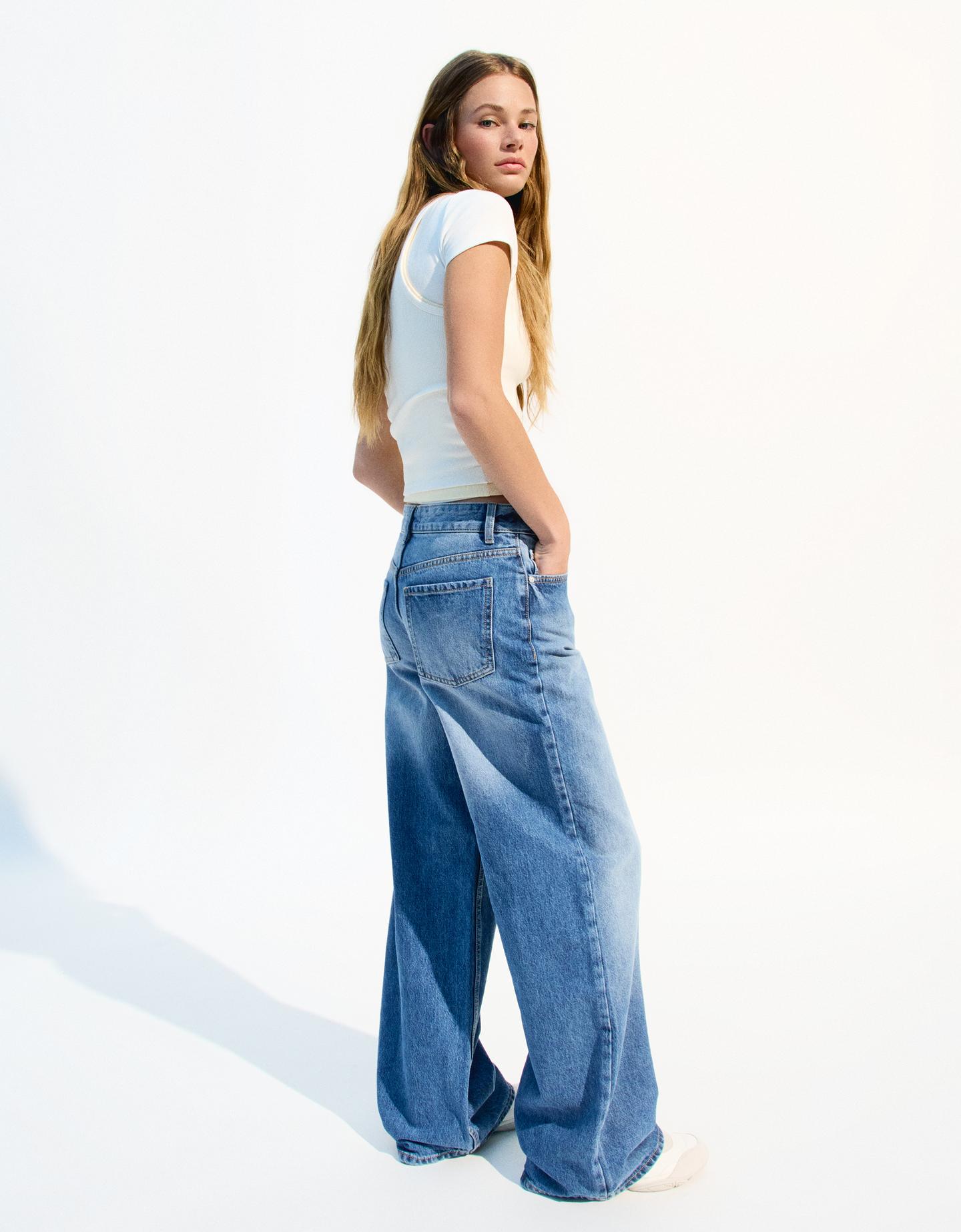 Bershka Boyfriend-Jeans Damen 40 Ausgewaschenes Blau günstig online kaufen