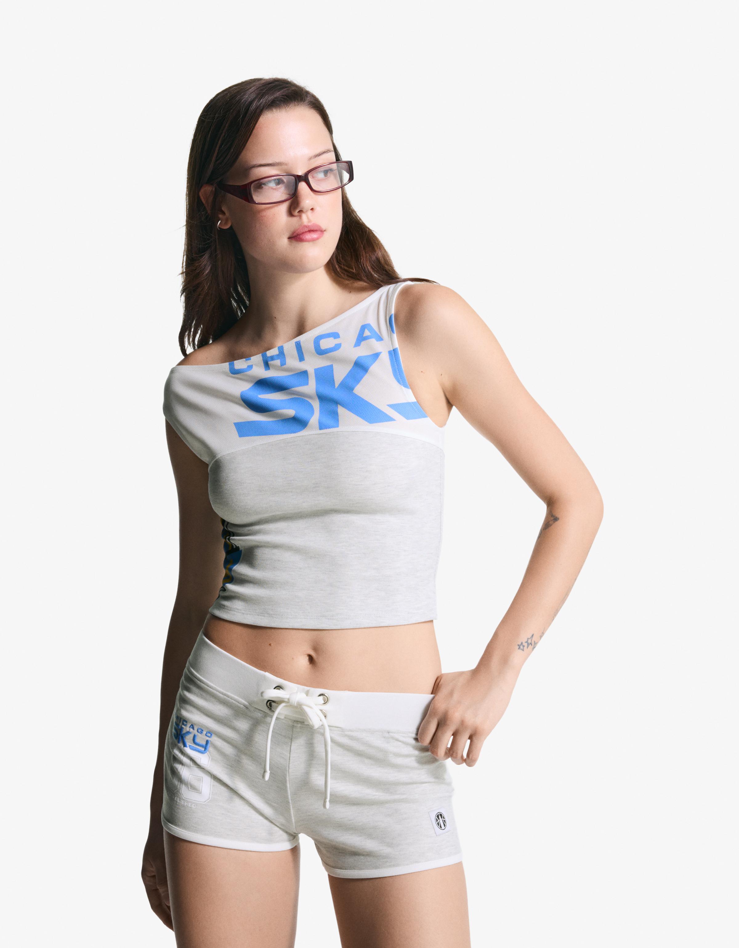 Bershka Ärmelloses, Asymmetrisches Wnba-T-Shirt Damen Xs Grau