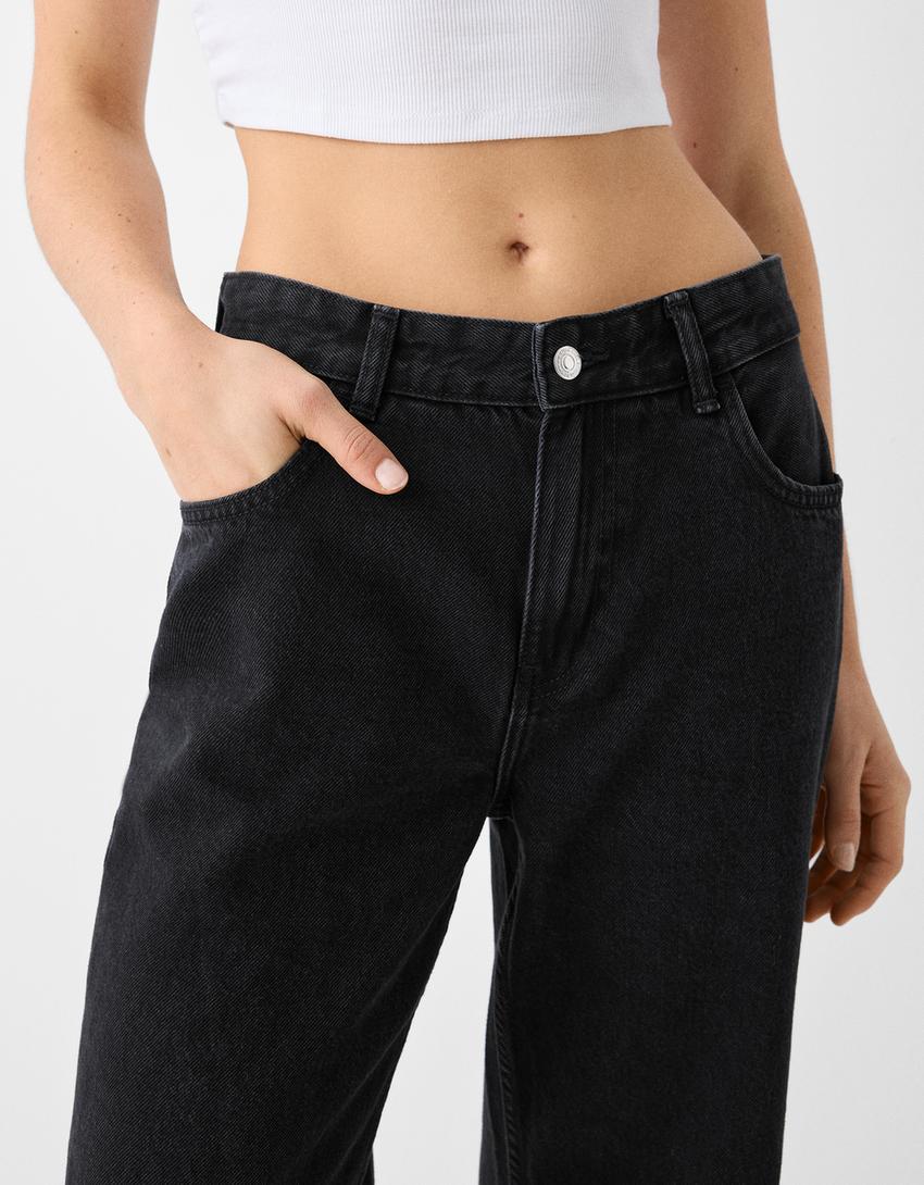 جينز نمط التسعينيات بساق عريضة-أسود-3