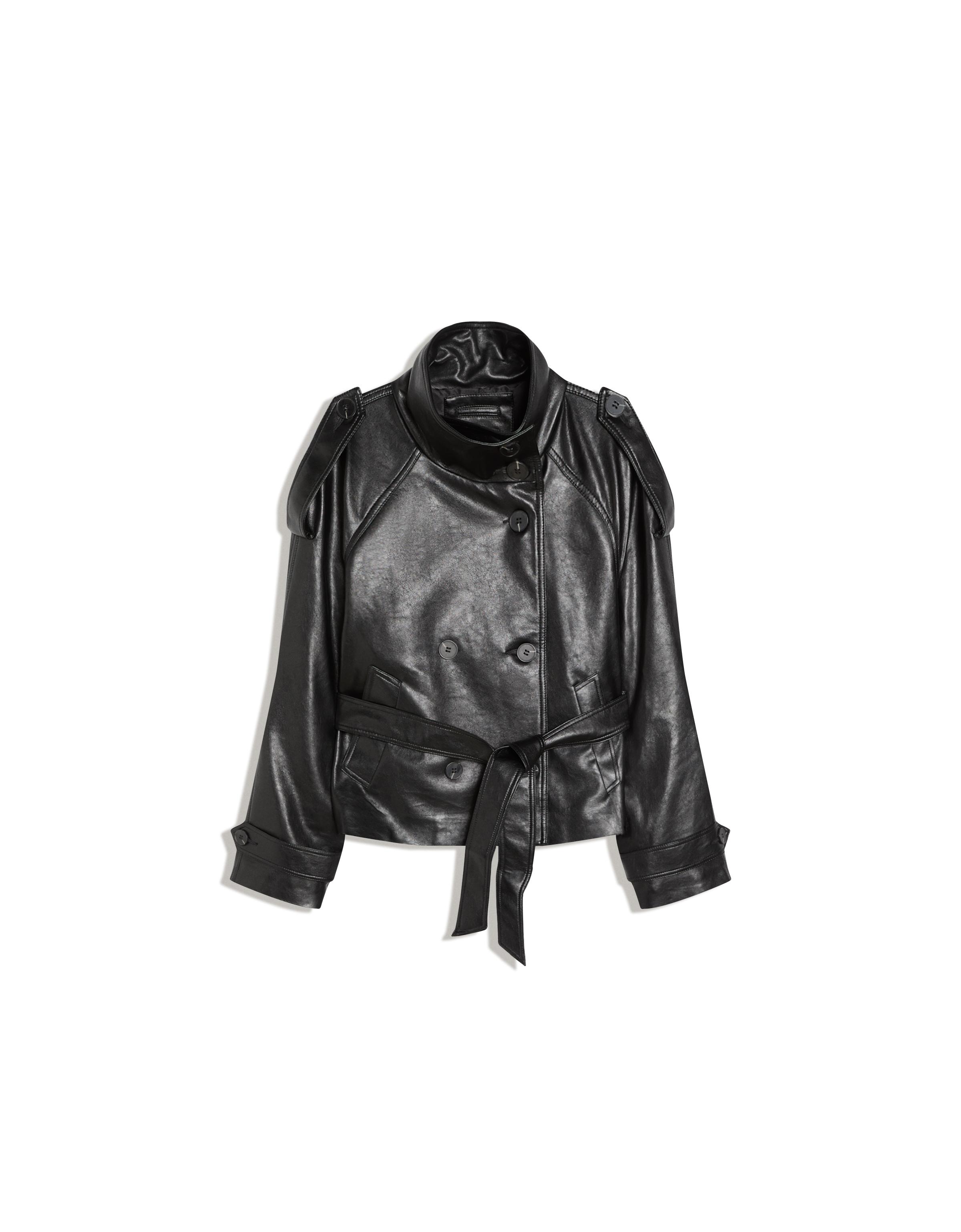 Short leather effect trench jacket — Black