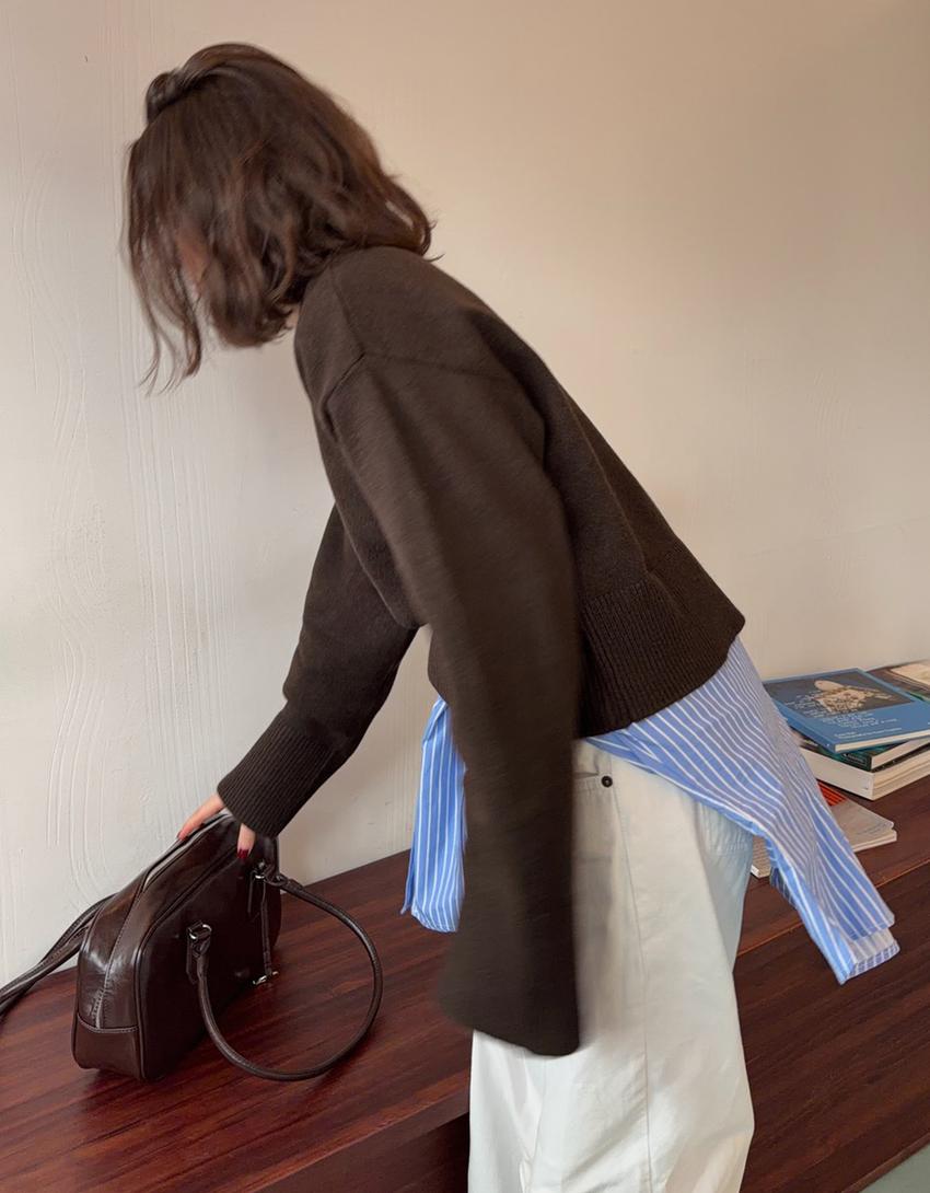 Jersey oversize bajo rib-Marrón