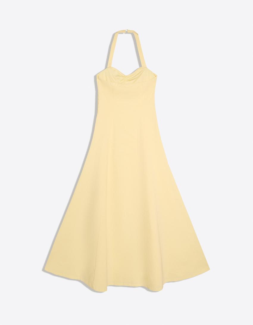 Halterneck midi dress-Yellow