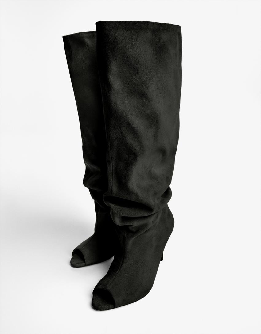 Stiletto heel boots with slits-BLACK