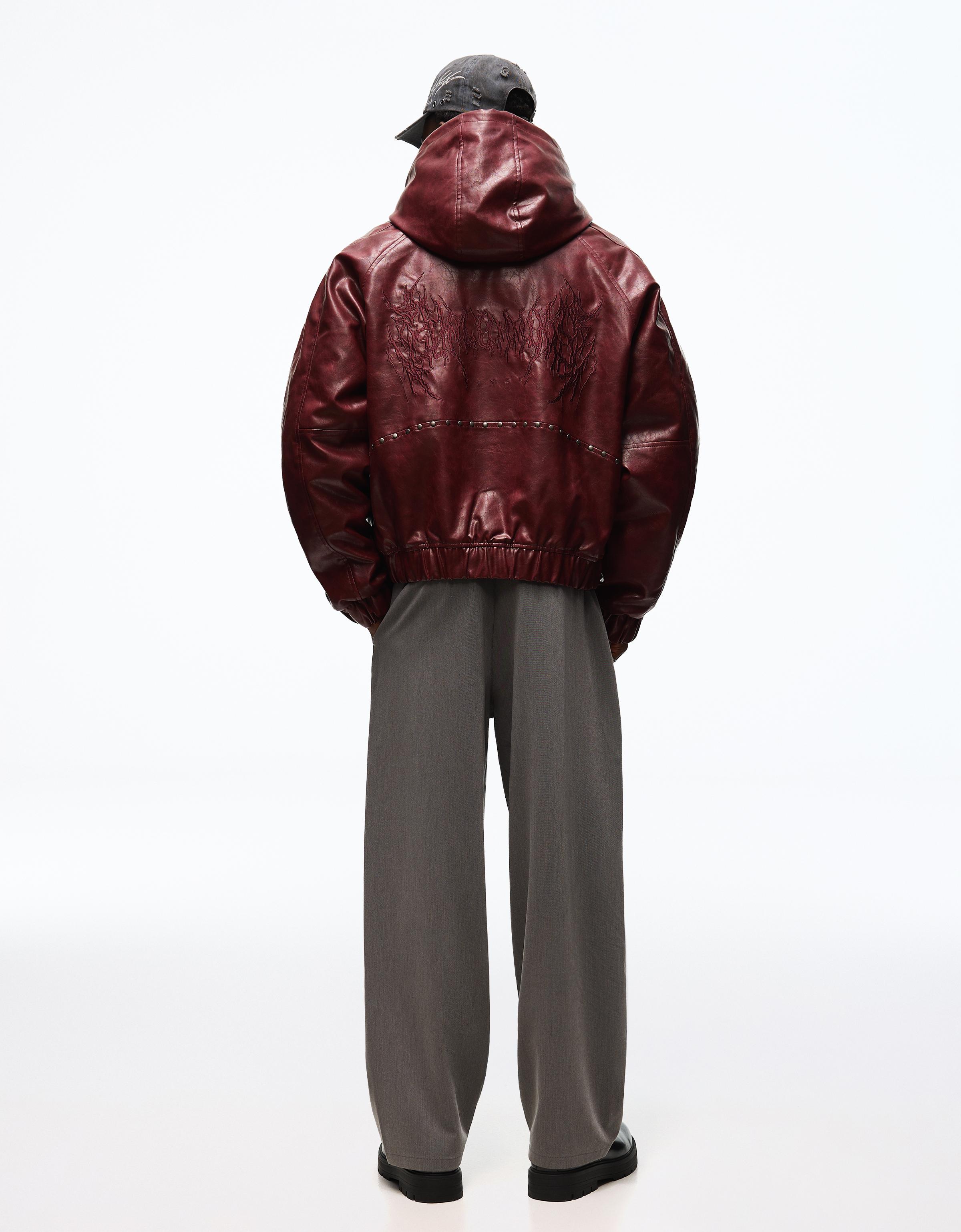 Studded faux leather jacket — Maroon