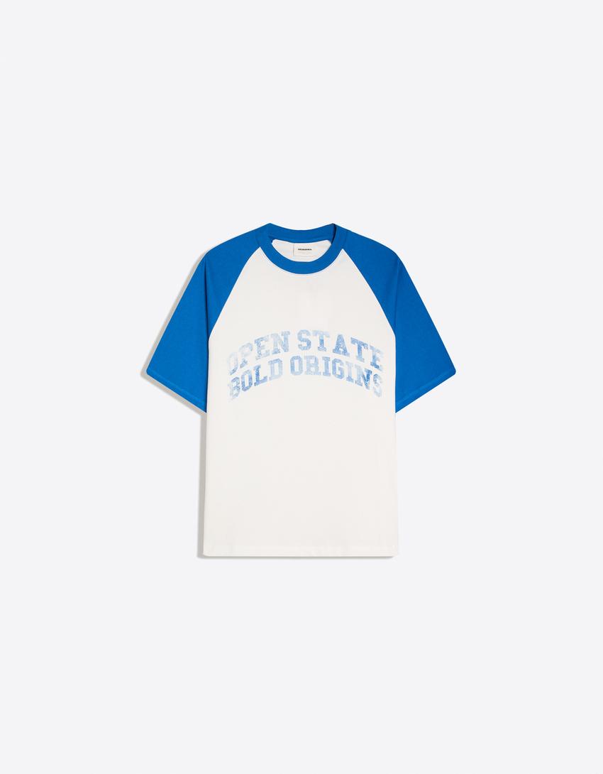 Reglan baskılı tişört-Mavi