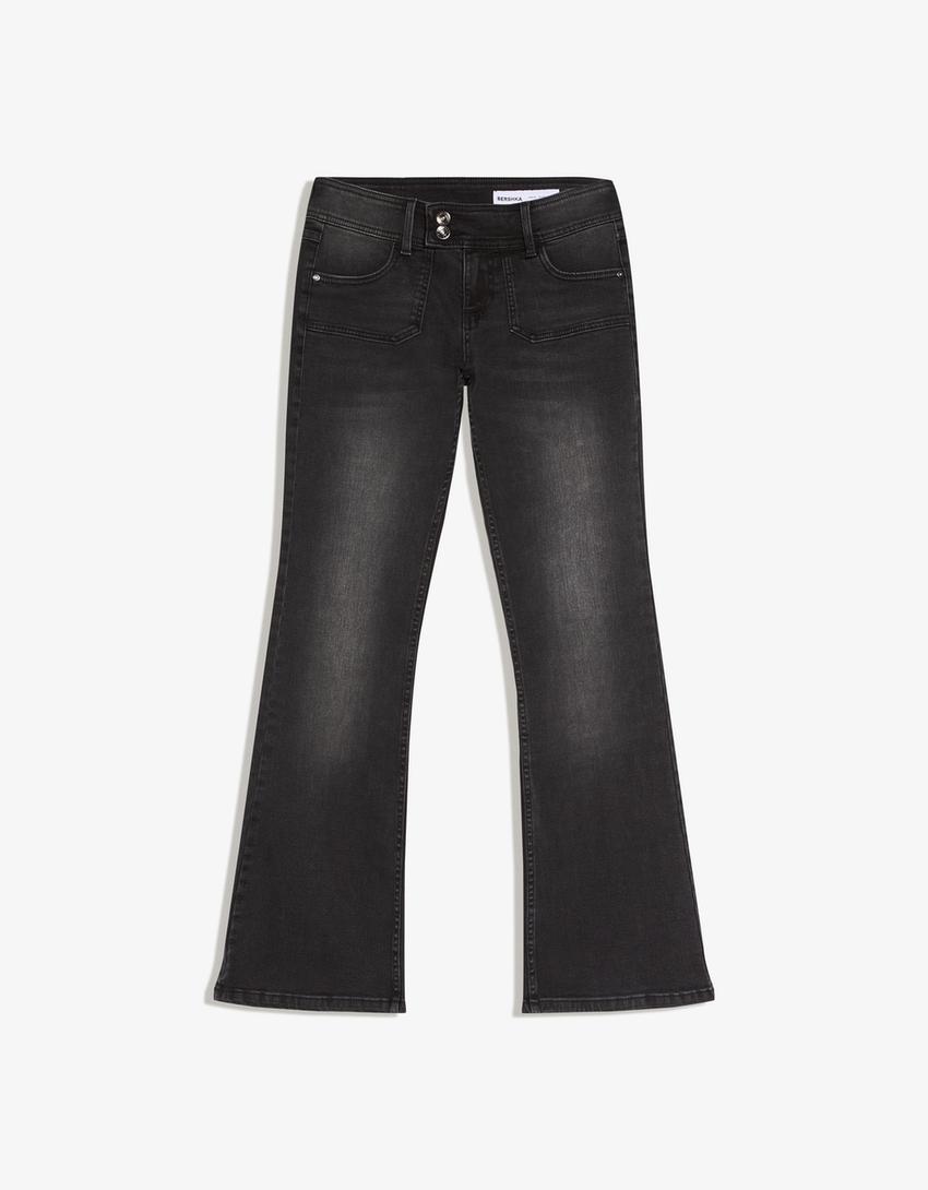 Blugi bootcut talie joasă-Negru