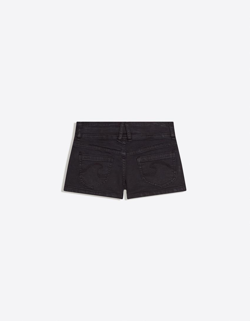 Mini short en jean brodé-Gris