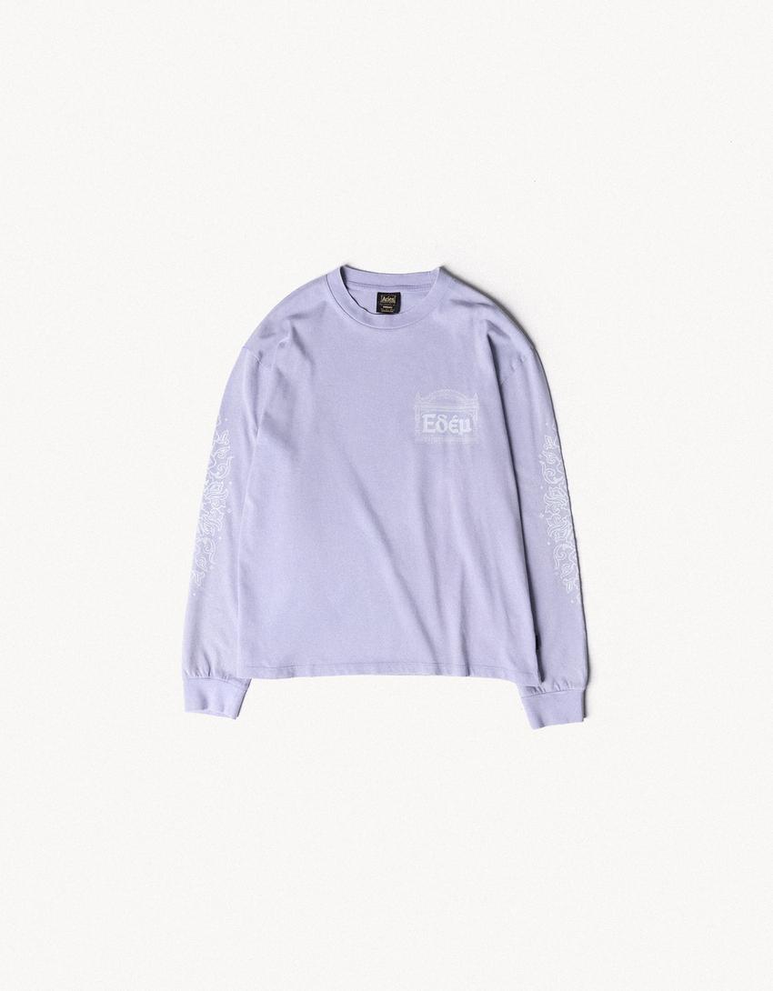 Uzun kollu ARIES X BERSHKA tişört-Mor