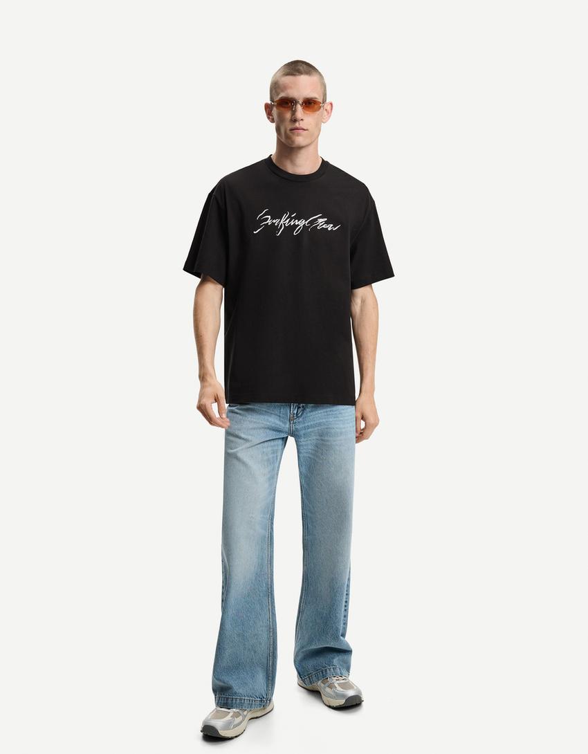 Printed short sleeve oversize T-shirt-Black