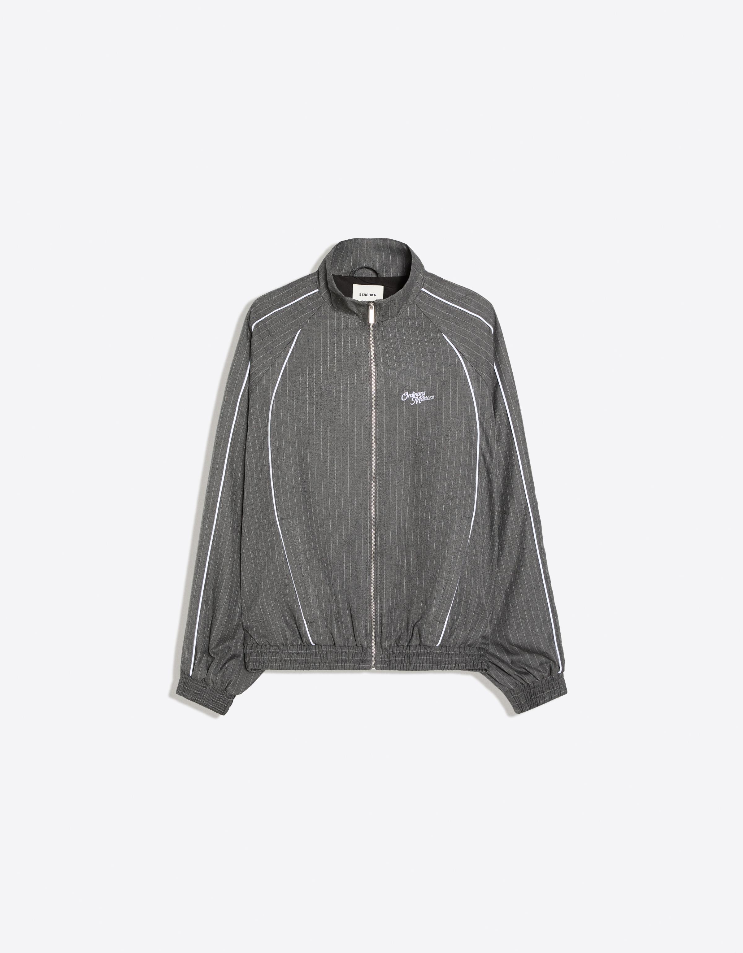 Bershka Cazadora Oversize Raya Diplomática Hombre Gris Mezcla