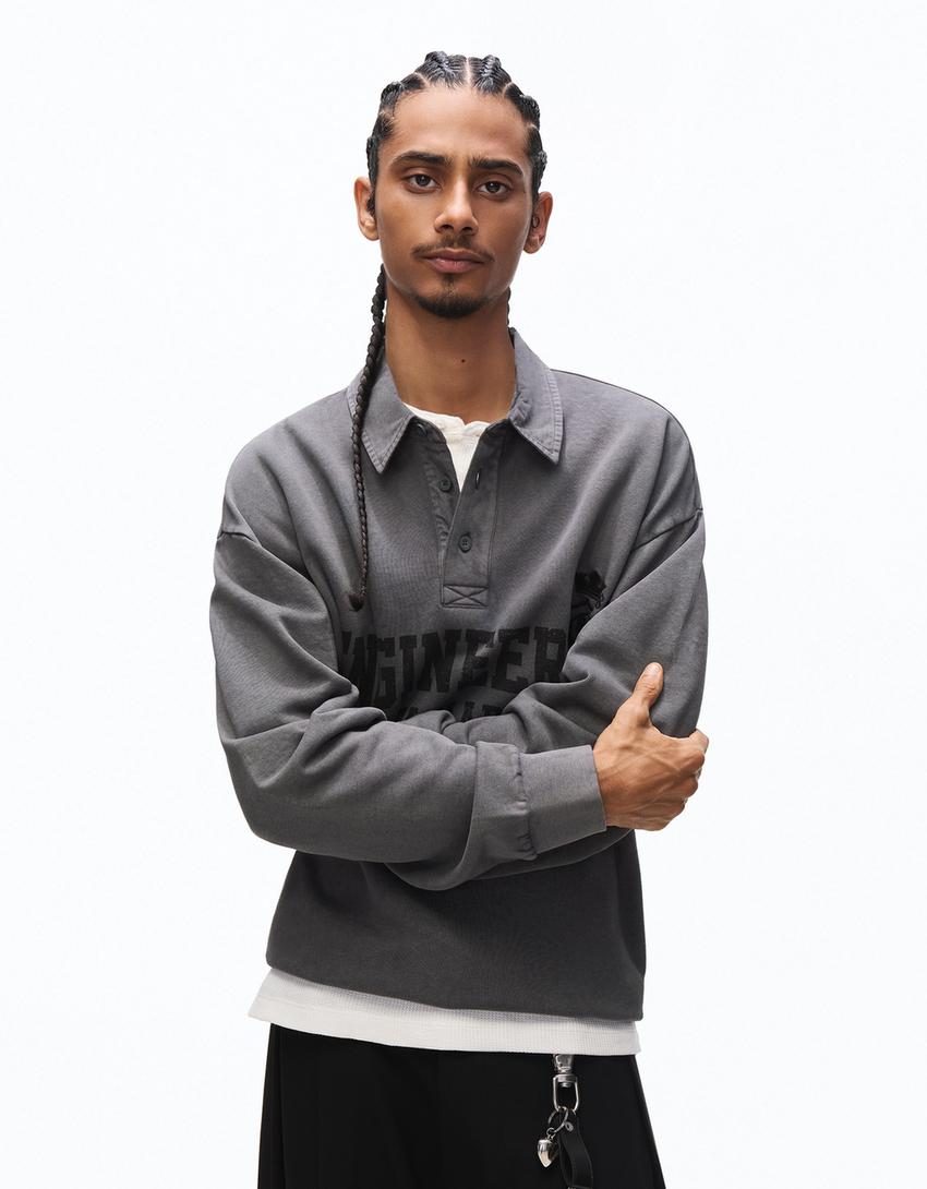 سويتر بياقة بولو ومطبوعات-رمادي