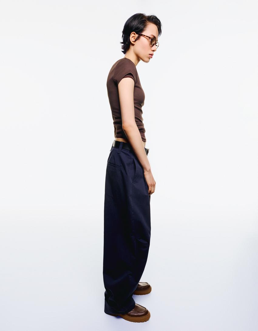 Balloon fit trousers with darts-Dark blue-1