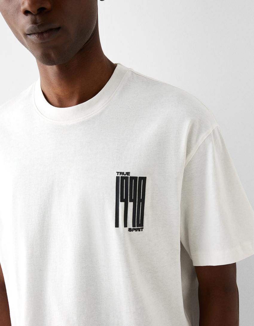 Boxy-fit short sleeve print T-shirt-Off white