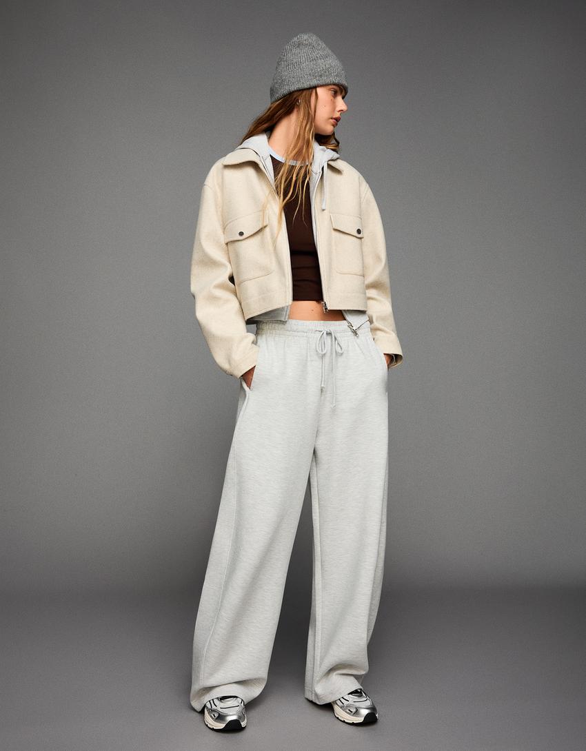 Soft felt texture jacket-Sand