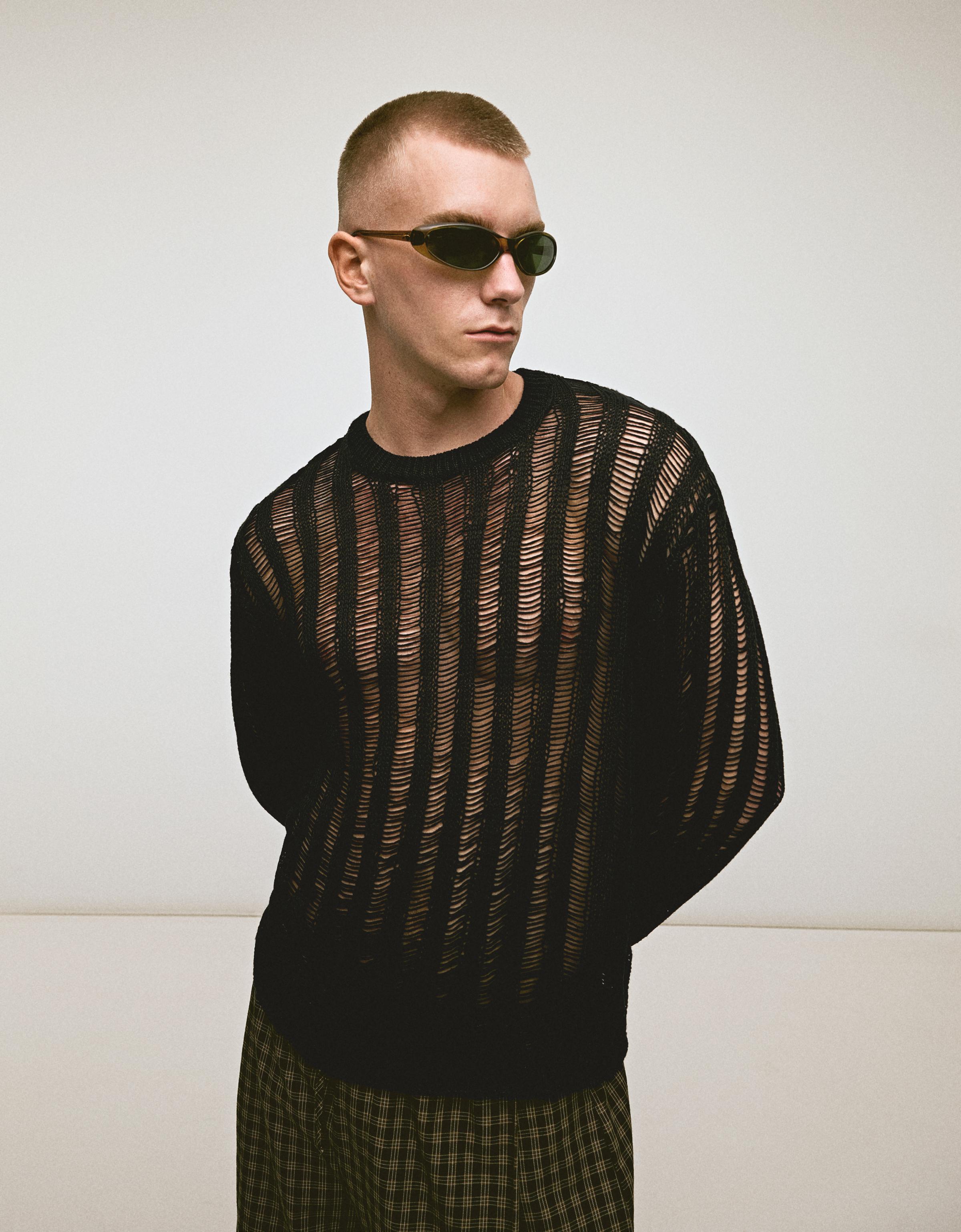Jersey De Punto Calado Hombre M Negro