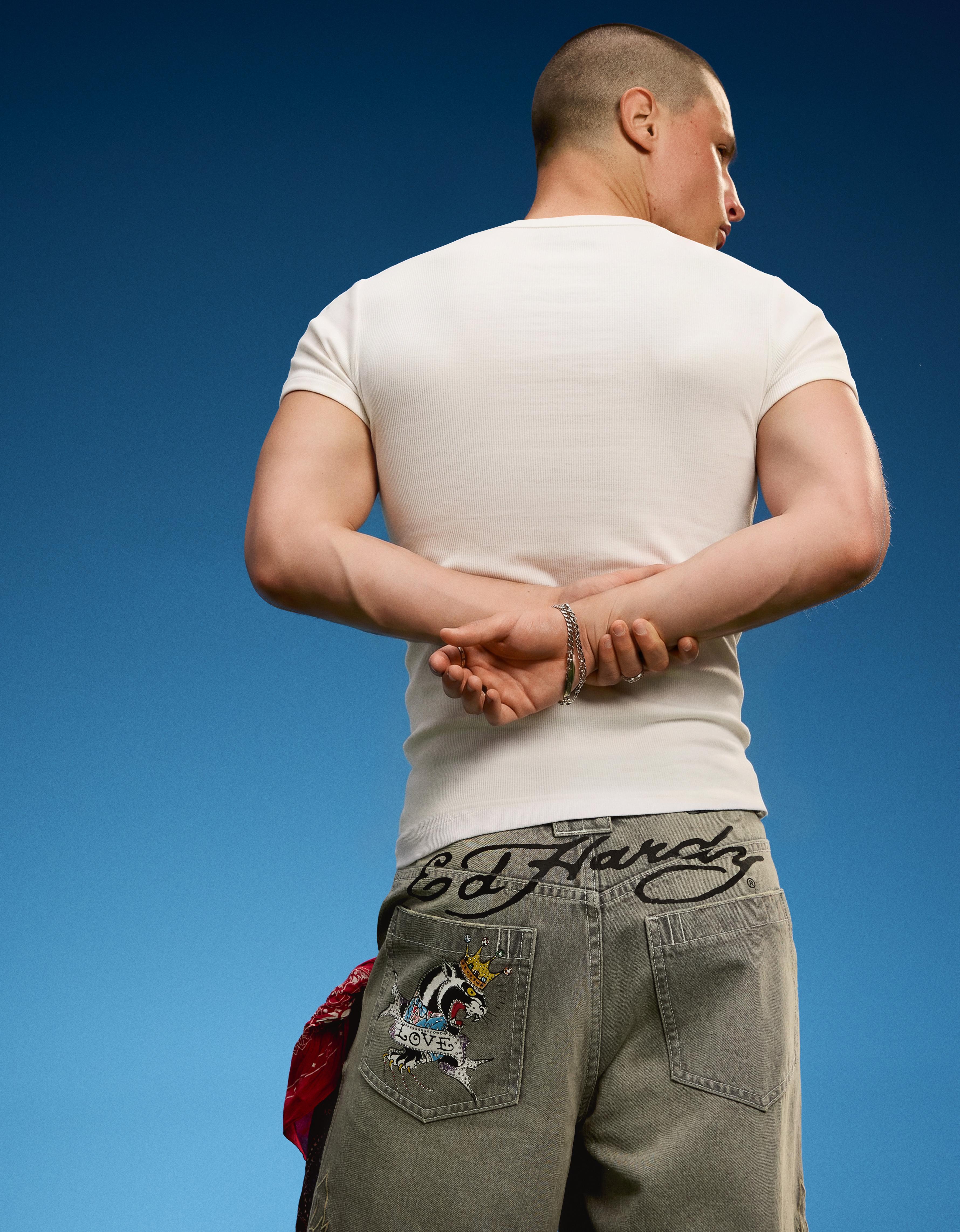 Denim Bermuda shorts ED HARDY X BERSHKA — Grey