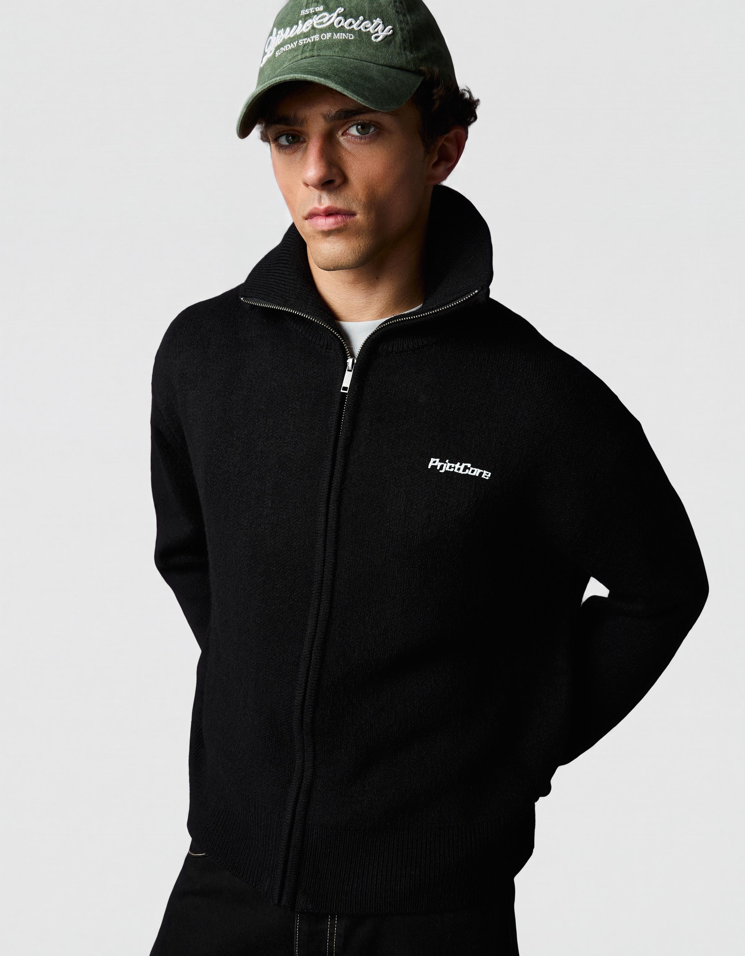 Boxy knit zip jacket — Black
